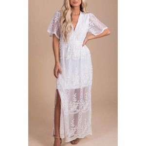 Honey Punch Light My Fire White Lace Maxi Dress Romper Medium